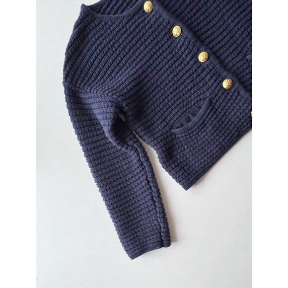 GAP Navy Blue Cotton Textured Knit Gold Button Cardigan Sweater Jacket, Size M - Picture 8 of 15